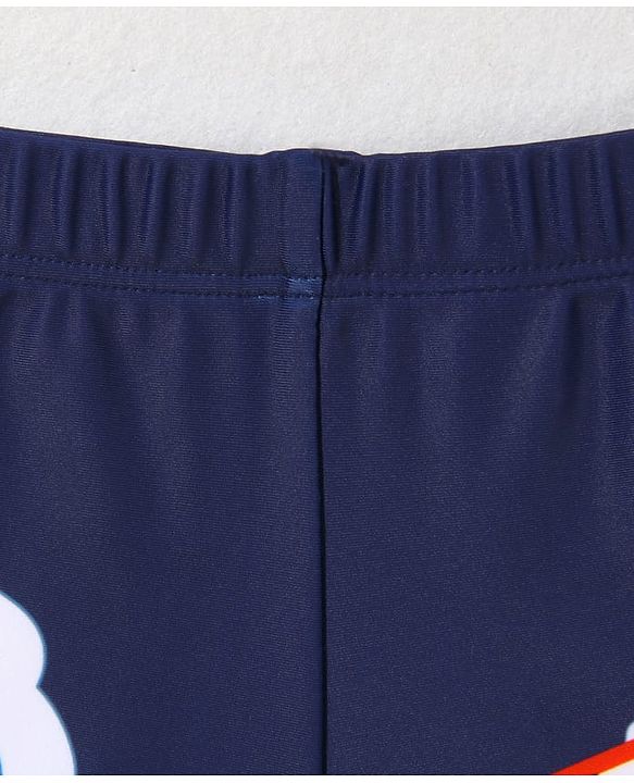 Babyhug Swimming Trunk With Dino Print & Cap - Navy Blue