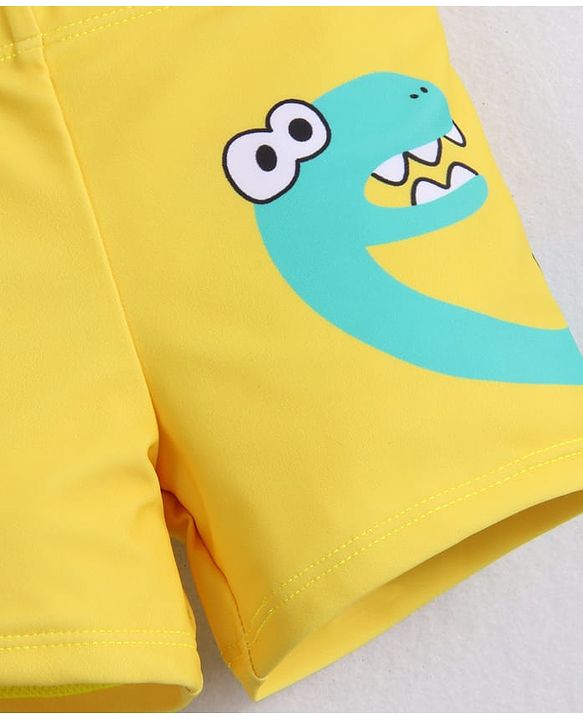 Babyhug Half Raglan Sleeves Two Piece Swimsuit With Dino Print & Cap - Yellow