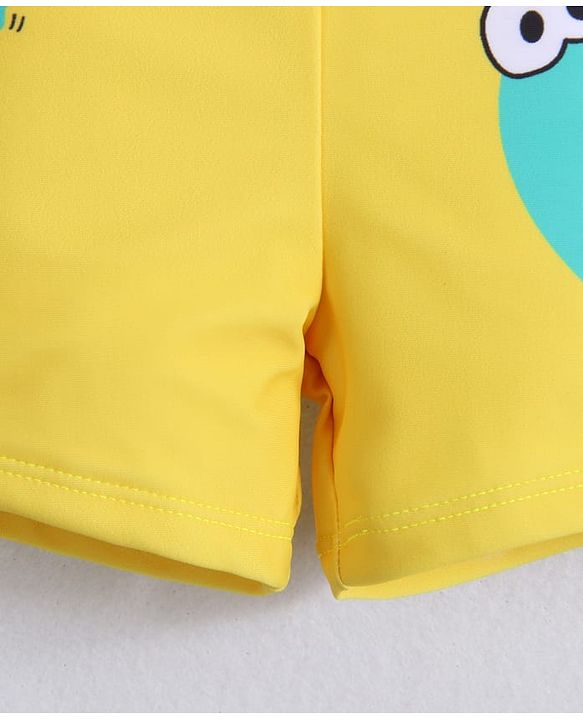 Babyhug Half Raglan Sleeves Two Piece Swimsuit With Dino Print & Cap - Yellow