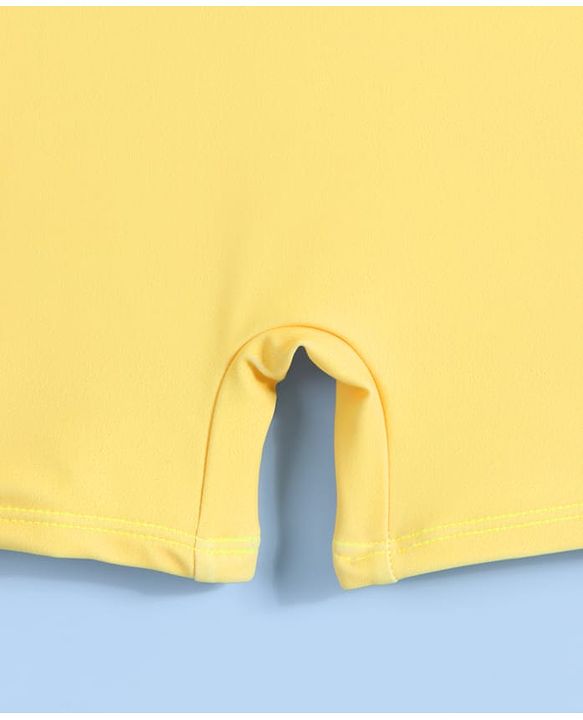 Babyhug Half Raglan Sleeves Legged Swimsuit With Giraffe Print & Cap - Yellow