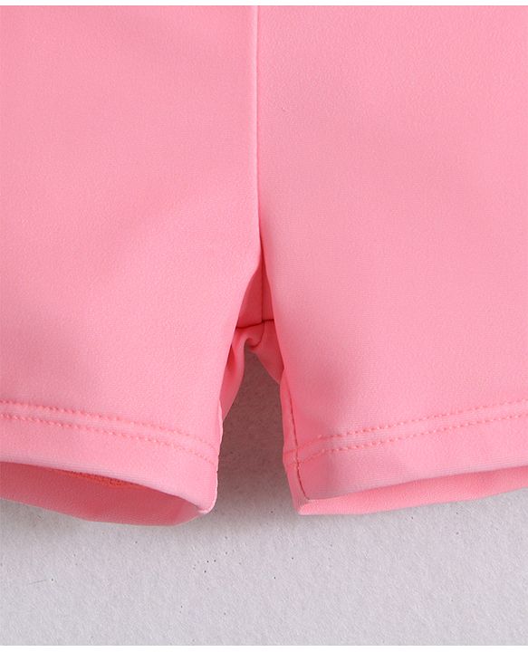 Babyhug Half Raglan Sleeves Two Piece Swimsuit With Tropical Theme Print & Cap - Pink