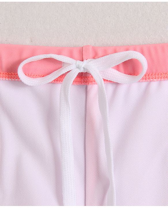 Babyhug Half Raglan Sleeves Two Piece Swimsuit With Tropical Theme Print & Cap - Pink