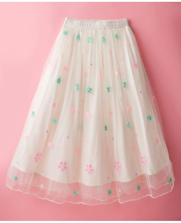 Pine Kids Woven Half Sleeves Choli Lehenga Set with Dupatta & Sequin Detailing - White