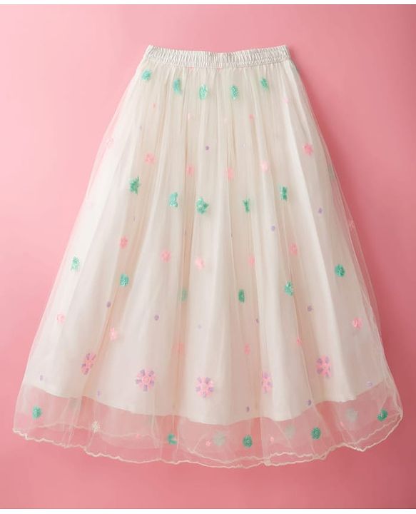 Pine Kids Woven Half Sleeves Choli Lehenga Set with Dupatta & Sequin Detailing - White