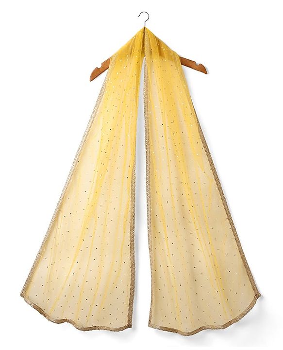 Pine Kids Woven Sleeveless Embroidered Choli & Floral Foil Printed Lehenga With Dupatta - Teal Blue & Yellow