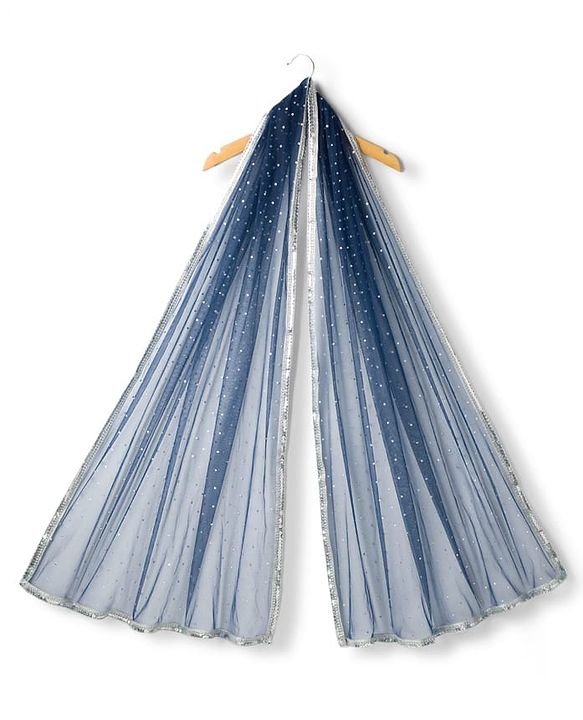 Pine Kids Woven Sleeveless Choli Lehenga & Dupatta Set with Floral Foil Print - Navy Blue