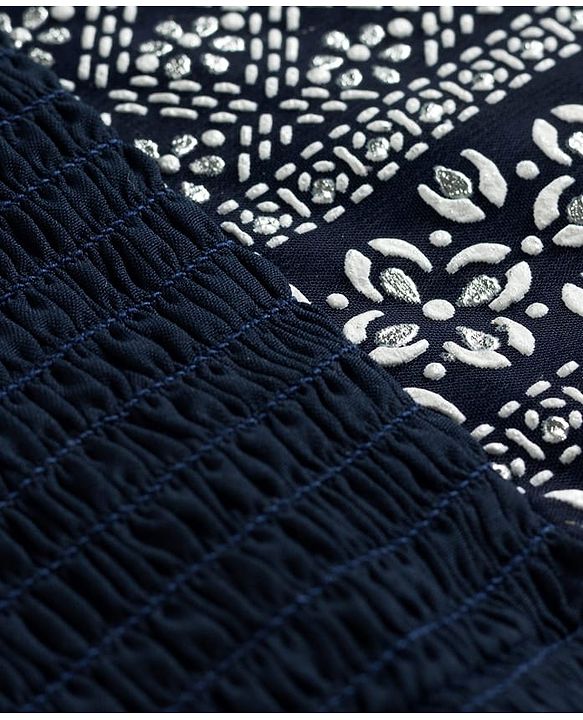 Pine Kids Woven Sleeveless Choli Lehenga & Dupatta Set with Floral Foil Print - Navy Blue