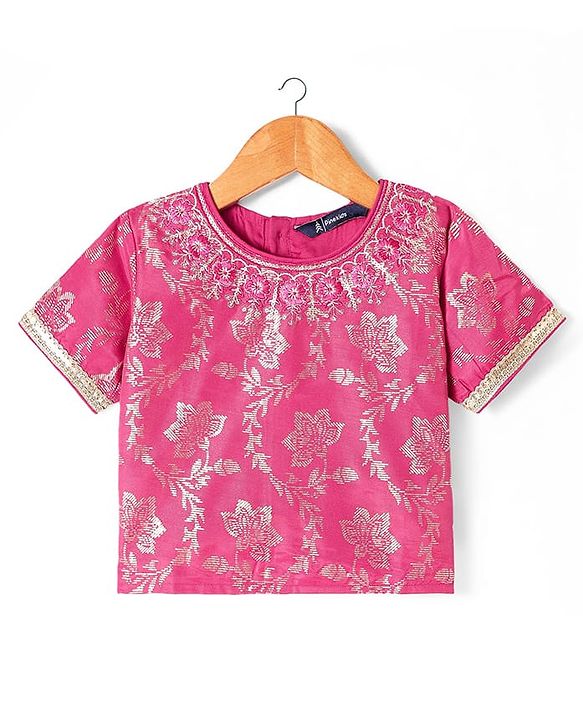 Pine Kids Woven Floral Printed Choli Lehenga With Dupatta Set & Sequin Embroidery - Pink