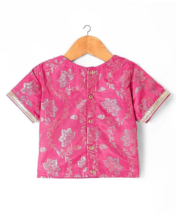 Pine Kids Woven Floral Printed Choli Lehenga With Dupatta Set & Sequin Embroidery - Pink