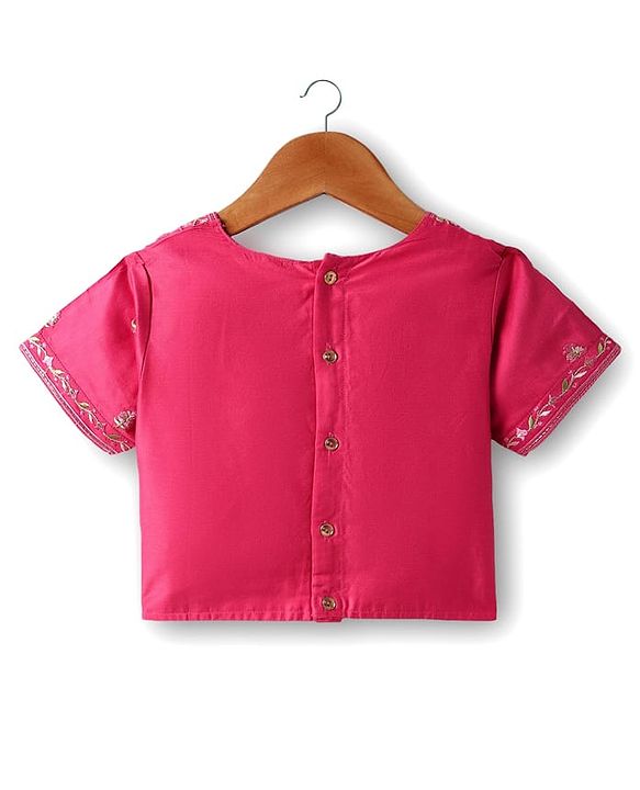 Pine Kids Woven Half Sleeves  Choli Lehenga Set with Dupatta & Floral Print & Embroidery - Dark Pink