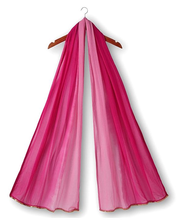 Pine Kids Woven Half Sleeves  Choli Lehenga Set with Dupatta & Floral Print & Embroidery - Dark Pink