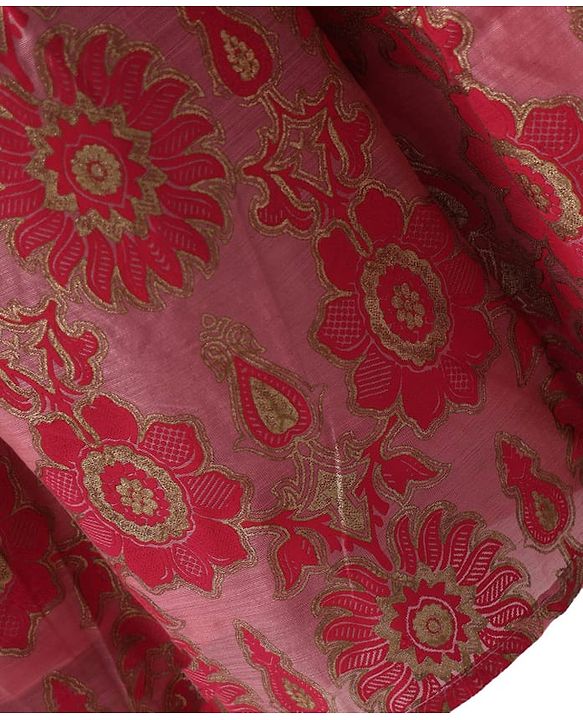 Pine Kids Woven Half Sleeves  Choli Lehenga Set with Dupatta & Floral Print & Embroidery - Dark Pink