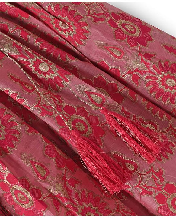 Pine Kids Woven Half Sleeves  Choli Lehenga Set with Dupatta & Floral Print & Embroidery - Dark Pink