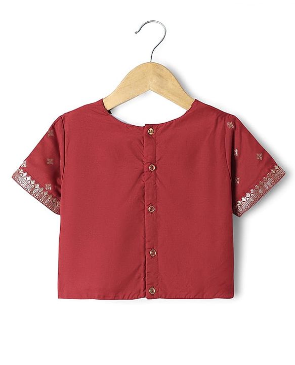 Pine Kids Woven Half Sleeves Choli Lehenga & Dupatta Set With Floral Print - Red