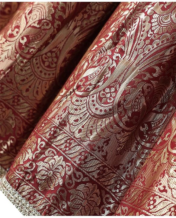 Pine Kids Woven Half Sleeves Choli Lehenga & Dupatta Set With Floral Print - Red