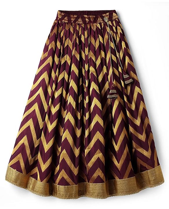 Pine Kids Woven Half Sleeves Choli Lehenga Set with Dupatta & Zari Detailing - Wine