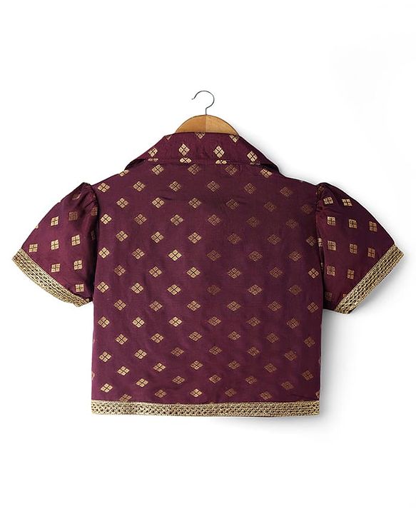 Pine Kids Woven Half Sleeves Choli Lehenga Set with Dupatta & Zari Detailing - Wine