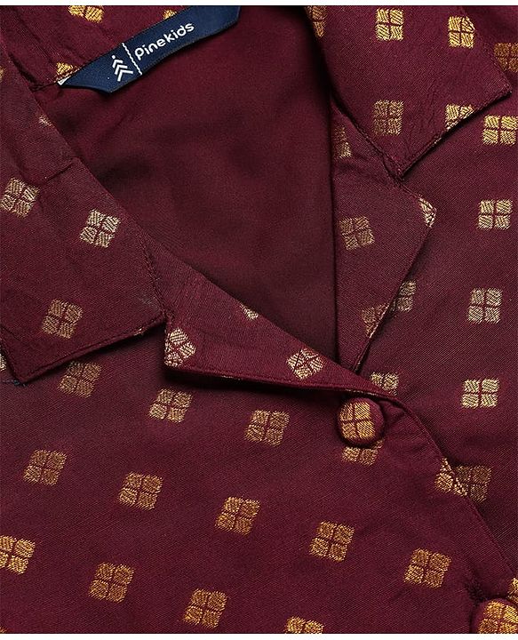 Pine Kids Woven Half Sleeves Choli Lehenga Set with Dupatta & Zari Detailing - Wine