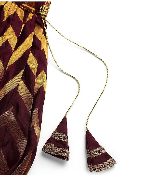Pine Kids Woven Half Sleeves Choli Lehenga Set with Dupatta & Zari Detailing - Wine