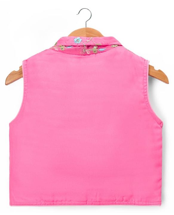Pine Kids Woven Sleeveless Floral Printed & Embroidered Choli Lehenga with Dupatta - Pink