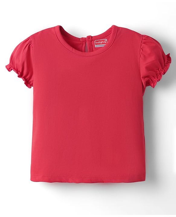 Babyhug Cotton Woven Half Sleeves Inner T-Shirt & Frock with Floral & Bow Applique  - Pink & Red