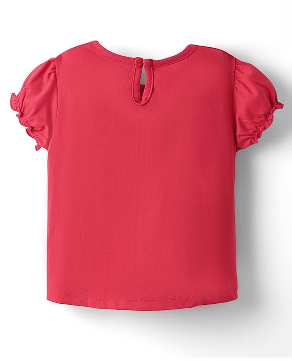 Babyhug Cotton Woven Half Sleeves Inner T-Shirt & Frock with Floral & Bow Applique  - Pink & Red