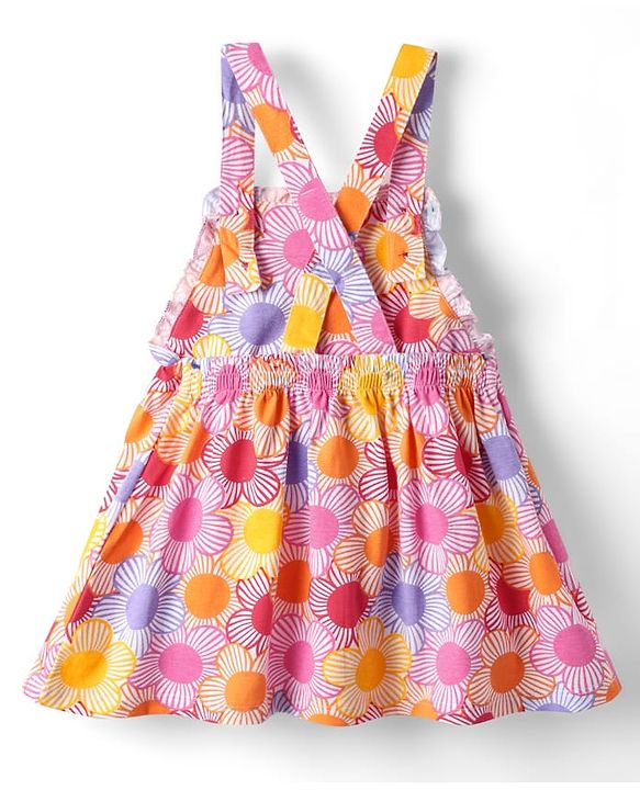 Babyhug Cotton Woven Half Sleeves Inner T-Shirt & Frock with Floral & Bow Applique  - Pink & Red