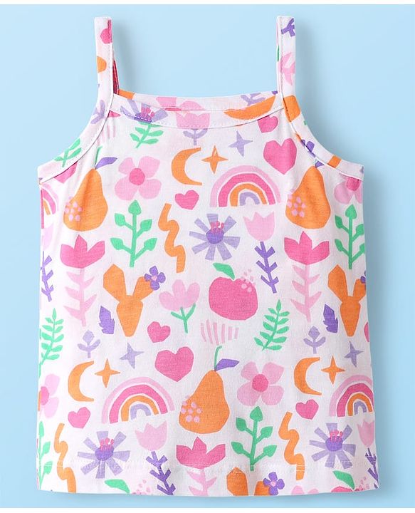 Babyhug 100% Cotton Antibacterial Slips With Floral & Hearts Print Pack Of 3 - Dark Pink Yellow & Light Pink
