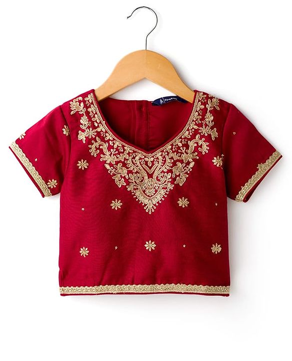 Pine Kids Woven Half Sleeves Choli Lehenga & Dupatta Set With Floral Print & Embriodered - Green