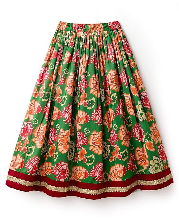 Pine Kids Woven Half Sleeves Choli Lehenga & Dupatta Set With Floral Print & Embriodered - Green