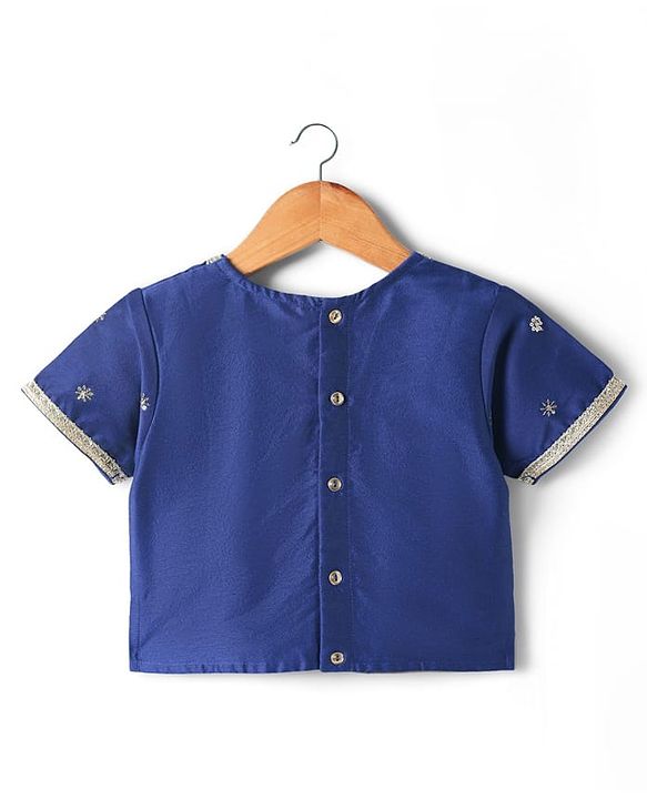 Pine Kids Woven Half Sleeves Choli Lehenga Set with Dupatta Floral Print Embroidery & Sequin Detailing - Blue