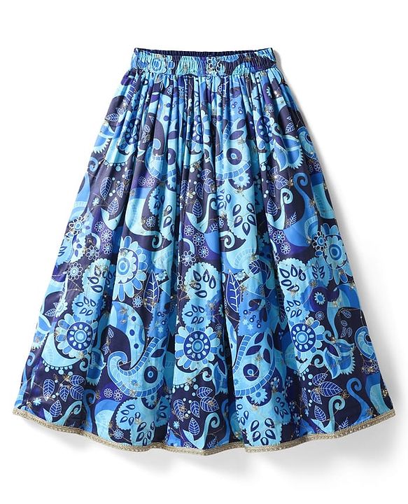 Pine Kids Woven Half Sleeves Choli Lehenga Set with Dupatta Floral Print Embroidery & Sequin Detailing - Blue