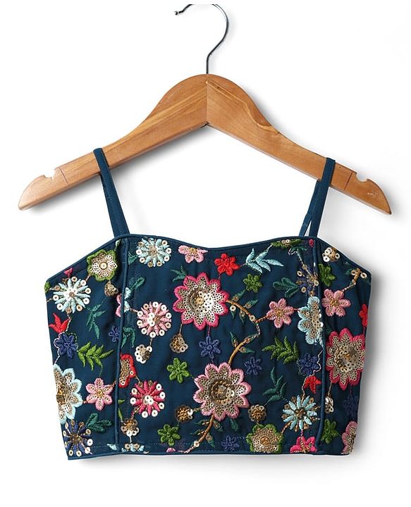 Pine Kids Woven Sleeveless   Choli Lehenga Set with Dupatta & Floral Embroidery  -Navy Blue