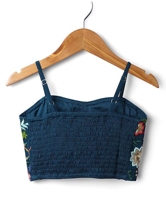 Pine Kids Woven Sleeveless   Choli Lehenga Set with Dupatta & Floral Embroidery  -Navy Blue