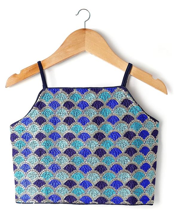 Pine Kids Woven Sleeveless Choli Lehenga Set with Dupatta Print Embroidery & Sequin Detailing - Navy Blue