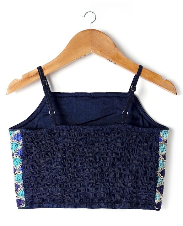 Pine Kids Woven Sleeveless Choli Lehenga Set with Dupatta Print Embroidery & Sequin Detailing - Navy Blue