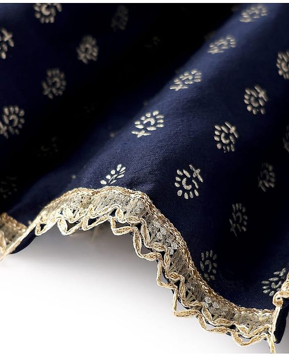 Pine Kids Woven Sleeveless Choli Lehenga Set with Dupatta Print Embroidery & Sequin Detailing - Navy Blue