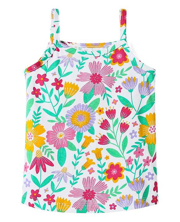 Babyhug 100% Cotton Single Jersey Knit Antibacterial Sleeveless Slips With Floral Print Pack Of 3 - Yellow Pink & White