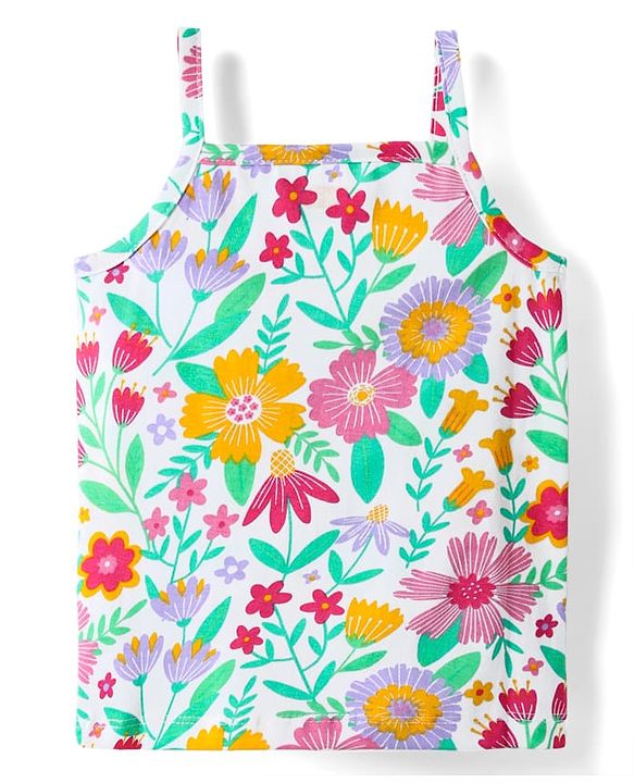 Babyhug 100% Cotton Single Jersey Knit Antibacterial Sleeveless Slips With Floral Print Pack Of 3 - Yellow Pink & White