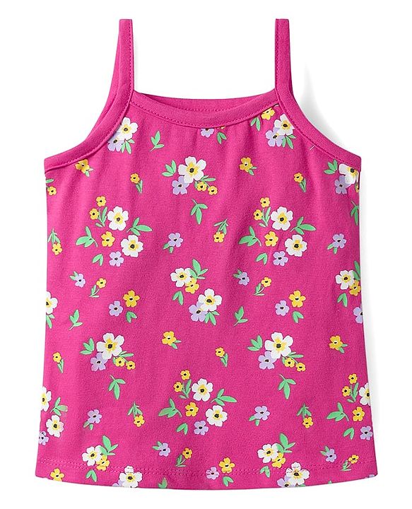Babyhug 100% Cotton Single Jersey Knit Antibacterial Sleeveless Slips With Floral Print Pack Of 3 - Yellow Pink & White