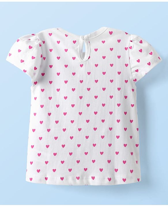 Babyhug  Cotton Knit Half Sleeves Inner T-Shirt & Frock with Cupcake Embroidery & Heart Print - Blue & White