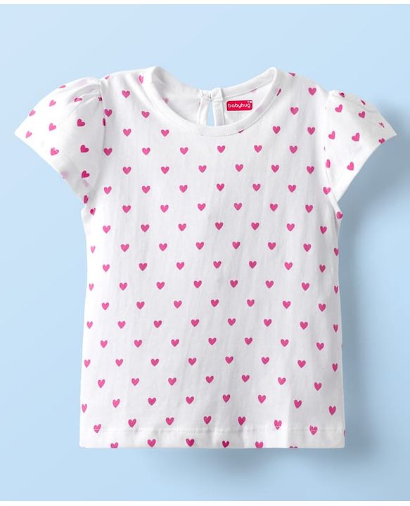 Babyhug  Cotton Knit Half Sleeves Inner T-Shirt & Frock with Cupcake Embroidery & Heart Print - Blue & White