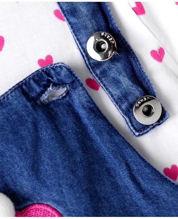 Babyhug  Cotton Knit Half Sleeves Inner T-Shirt & Frock with Cupcake Embroidery & Heart Print - Blue & White