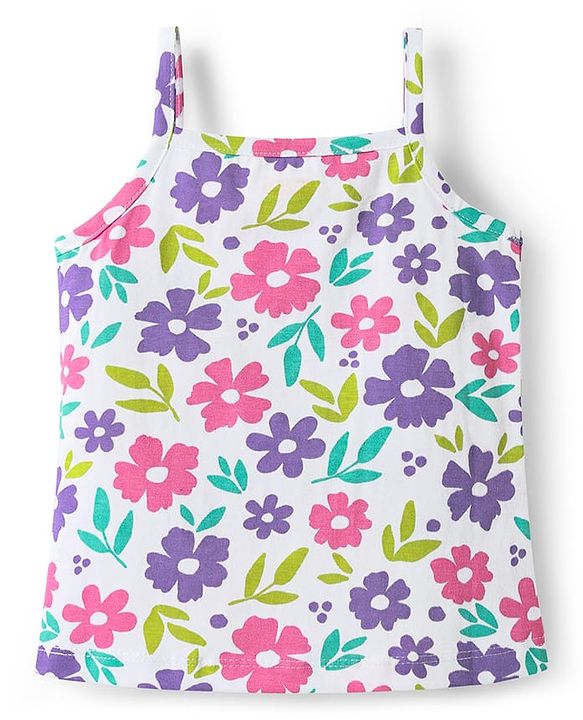 Babyhug 100% Cotton Knit Sleeveless Antibacterial Slips with Floral & Polka Dots Print Pack of 3 - Pink White & Lilac