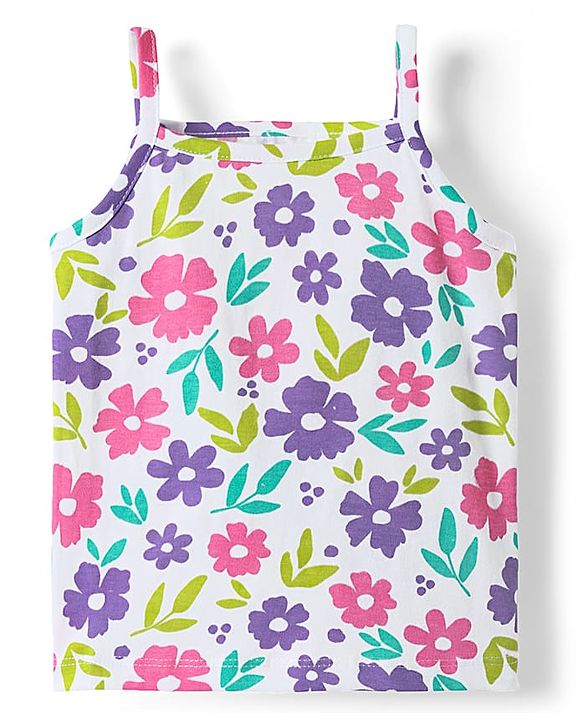 Babyhug 100% Cotton Knit Sleeveless Antibacterial Slips with Floral & Polka Dots Print Pack of 3 - Pink White & Lilac