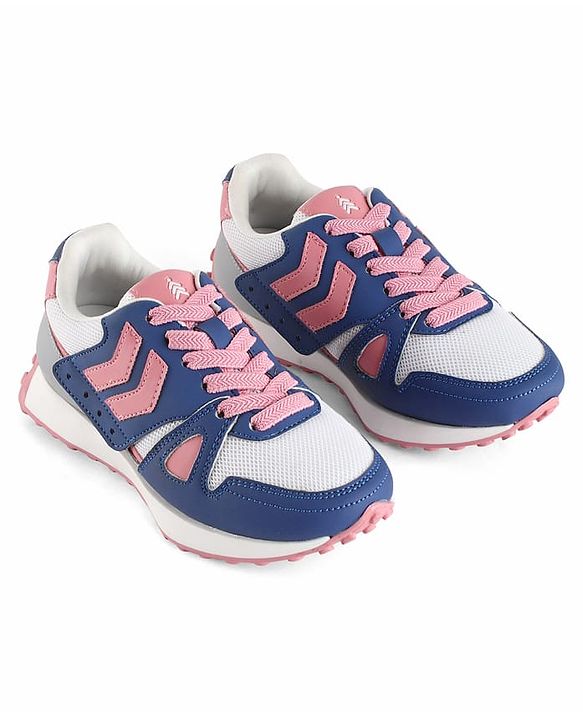 Pine Kids Lace Up Sneaker with Stripes - Pink & Blue