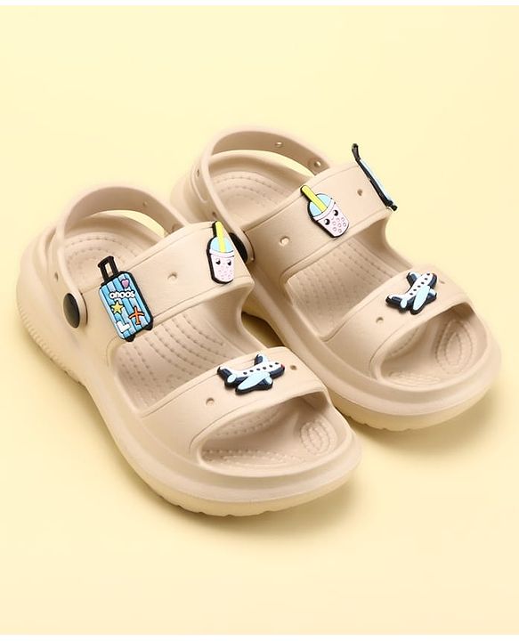Pine Kids Back Strap Clogs with Airplane Applique - Beige