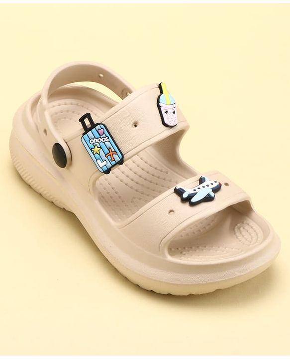 Pine Kids Back Strap Clogs with Airplane Applique - Beige