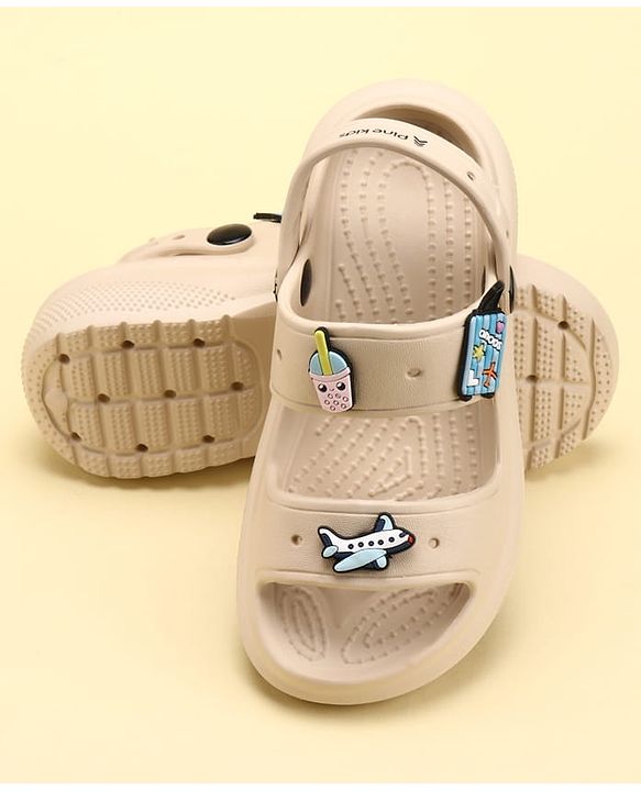 Pine Kids Back Strap Clogs with Airplane Applique - Beige