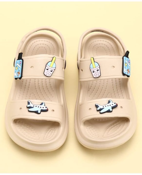 Pine Kids Back Strap Clogs with Airplane Applique - Beige